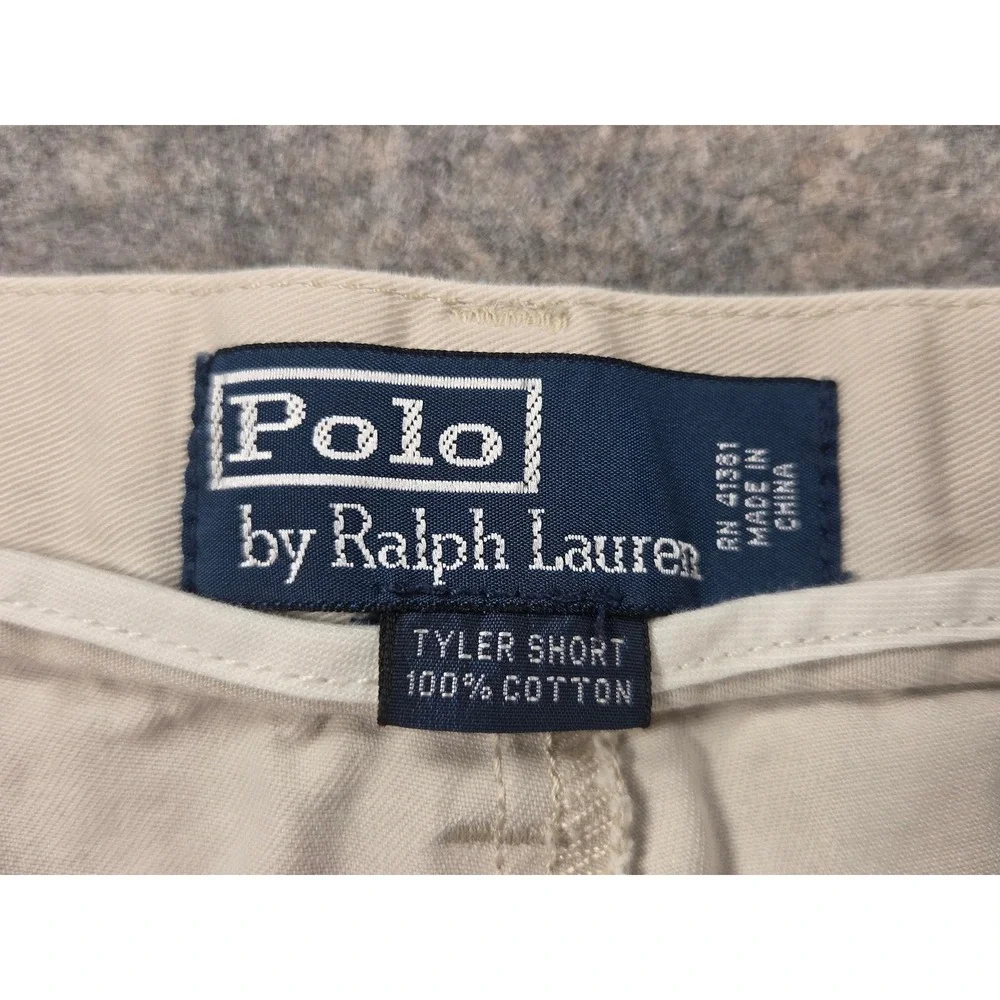 Polo Ralph Lauren Tyler Short Mens 38 Khaki Double Pleated Cotton Chino